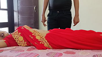 A newlywed Indian village aunty engages in intense sex with her stepson, captured on clear Hindi audio