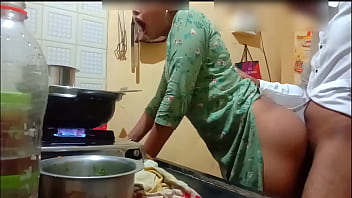 Indian MILF gets doggy style while cooking